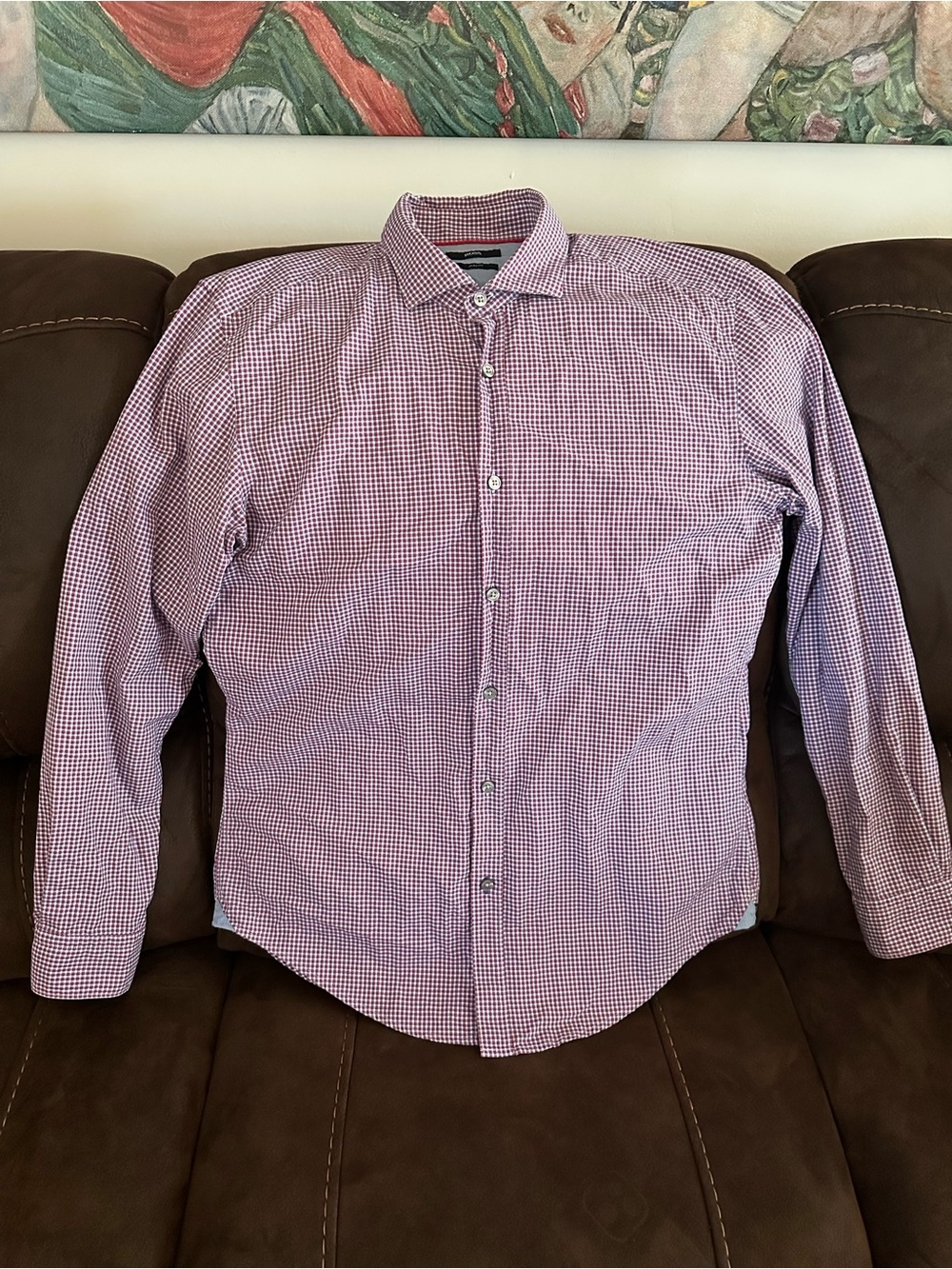 Boss Men's Purple Micro-Check Dress Shirt